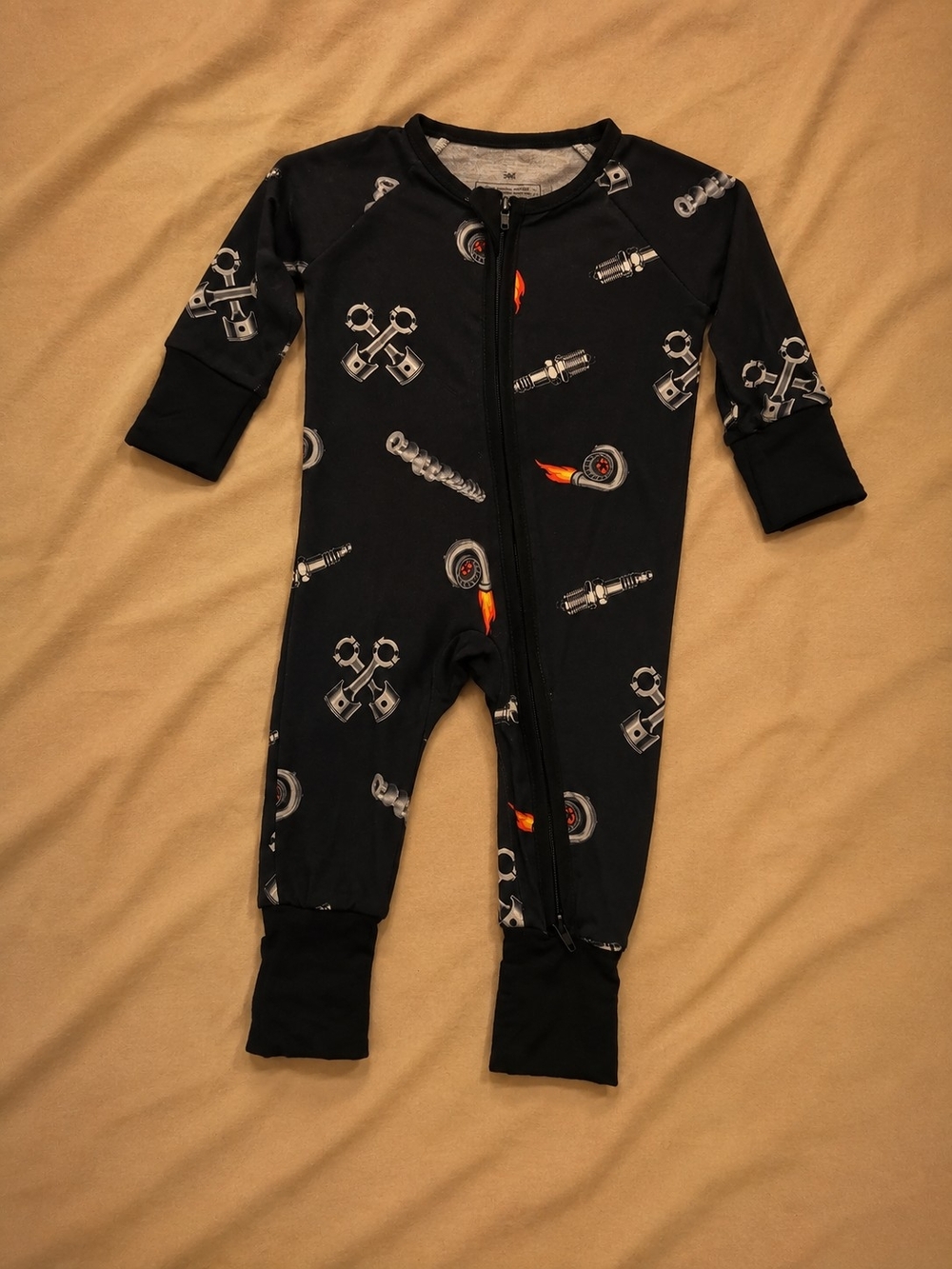 NWOT Black Engine-Print Bamboo One-Piece Zipper